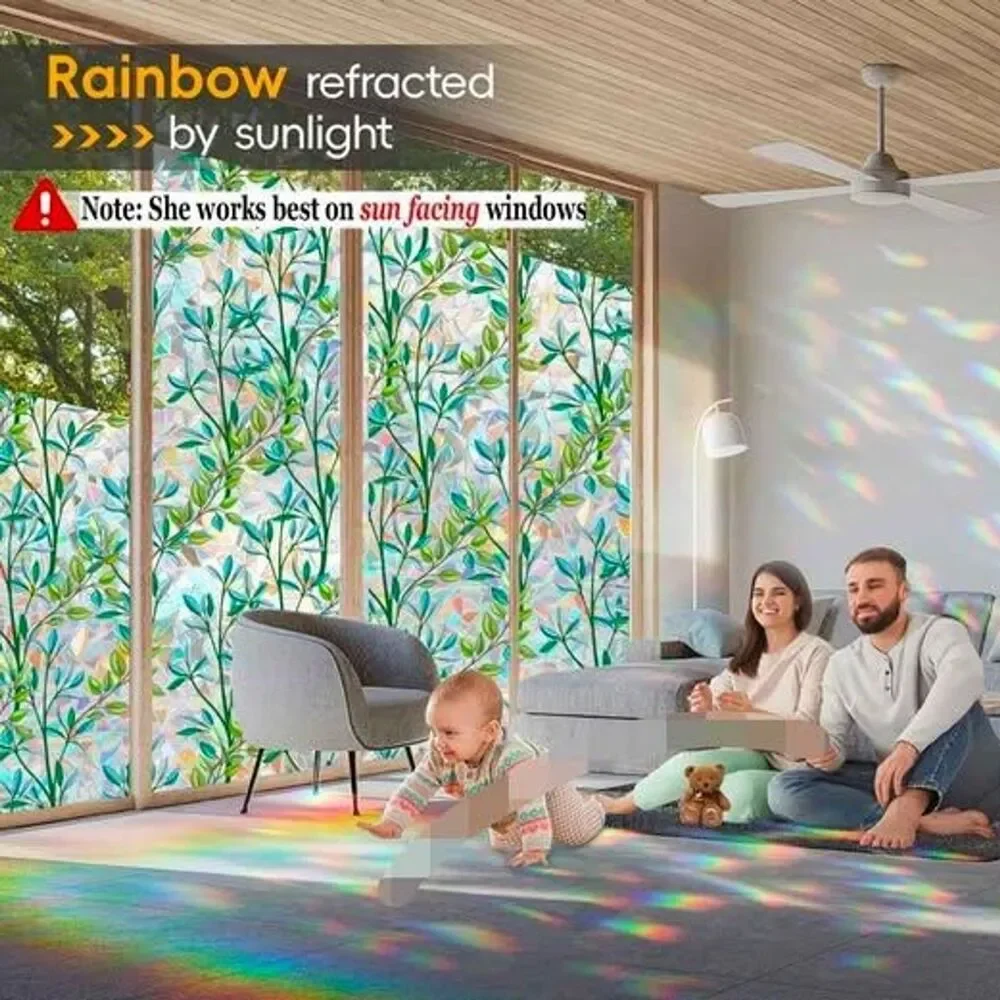 Rainbow effect -Leaves theme-29.5 X 78.7 inch- Window Film privacy sticker